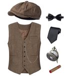 TOGROP 1920s Mens Costume Vest Hat Pocket Watch Accessories Set Adult Party Cosplay Dark Brown Large