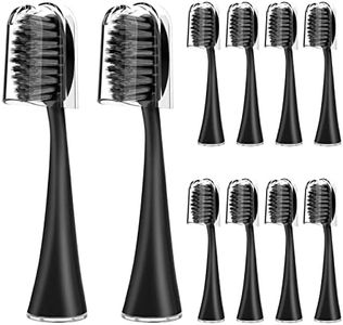 YUNCHI Replacement Toothbrush Heads for Burst Electric Toothbrush Adults with Dust Cover Caps, Soft Charcoal Bristles for Deep Cleaning, Plaque Removal and Whiting Teeth, 10 Count, Black