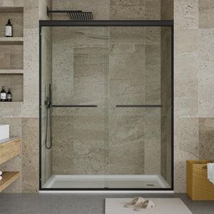 GarveeTech Shower Door, 56-60" W x 72" H 5/16" (8mm) Semi Frame Double Sliding Shower Door,Thick Sgcc Tempered Glass with Explosion-Proof Film,Easy Installation,Matte Black