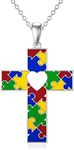 Autism Awareness Ribbon Necklace 925 Sterling Silver Gifts for Autistic Colorful Puzzle Piece Pendant Jewelry for Women, Sterling Silver, No Gemstone