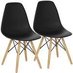 DORTALA Pre Assembled Dining Chairs, Plastic Chairs with Wood Legs, Ergonomic Backrest, Modern Style Armless Chairs for Living Room, Kitchen, Meeting Room, Bedroom, Set of 2, Black