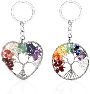 NyxSeat 2 llaveros de árbol de la vida, llavero de acero inoxidable de cristal, colgante de grava, llavero para árbol de dinero, accesorios, multicolor, Talla única (decfacaishuyaoshikou)