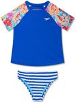 Speedo Girls' Printed Short Sleeve Rash Guard t-Shirt Two Piece Swim Set