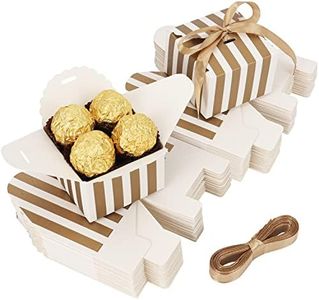 Belle Vous Lot de 60 Petite Boite Cadeau Vide en Carton Doré & Blanc avec Ruban - 6,5 x 6,5 x 4,6 cm - Boite Dragees Mariage & Bapteme - Boite Chocolat Vide Anniversaire & Fêtes
