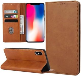 ZYMOU Funda para iPhone XS/iPhone X, Funda Tapa Libro Movil Carcasa iPhone XS/iPhone X PU Cuero,[Protección Completa] [Ranura Tarjeta] [Función Soporte], Marrón