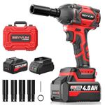 SEYVUM Impact Wrench, Max Torque 400 N.m Cordless 1/2 Impact Driver, 20V 3000RPM Brushless Motor, 4.0Ah Li-ion Battery and Fast Charger, 4 Pcs Sockets Included