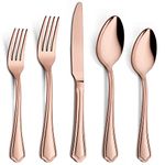 20-Piece Copper Silverware Set, E-far Stainless Steel Flatware Cutlery Set Service for 4, Metal Tableware Eating Utensil Set, Scalloped Edge & Mirror Polished - Dishwasher Safe