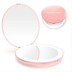 Compact Mirror with Light, Wobsion 1x/10x Magnification Travel Makeup Mirror, Handheld 2-Sided Mirror, Compact Mirror for Purses, 3.5 inch Small Pocket Mirror for Handbag,Purse,Pocket,Round,Pink