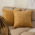 Kevin Textile Pack of 2, Corduroy Soft Decorative Square Throw Pillow Cover Cushion Covers, Home Decor for Sofa Couch Bed Chair 20x20 Inch/50x50 cm (Khaki)