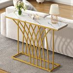 SogesHome 47.2 inch Console Table Long Narrow Entryway Table with Golden Metal Frame,White Faux Marble Sofa Table Modern Entrance Table Accent Table for Entryway, Hallway, Living Room