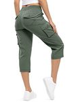 TBMPOY Womens Cargo Capris Lightweight Hiking Pants 6 Pockets Quick Dry Casual Outdoor Trip Loose Shorts Cropped Cotton, Army Green, X-Large