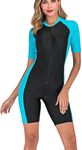 YEESAM® Surfing Suit Women Men Short Sleeve One Piece Modest Swimwear Sun Protection (Blue B, Int'l - XXL)