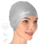 Swim Cap, Firesara Original Updated Swimming Cap 3D Ergonomic Design Comfortable Durable Ear Protection for Women Kids Adults Men Boys Girls for Long or short Hair with Nose Clip and Ear Plugs(Silver)