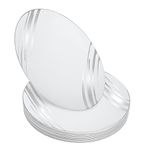 STACKABLES ~ Pack of 20 Hard Plastic Plates ~ 10.25'' White Plates with Silver Design ~ Lightweight Dinner Plate Elegant Party Dinnerware Plates