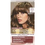 L'Oréal Paris Excellence Crème Permanent Hair Color, 6N Natural Light Brown, 100% Grey Coverage, Ammonia Free, Hair Dye, 1 EA