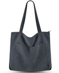 Prite Corduroy Tote Bag for Women Large Shoulder Bag with Zipper and Pockets for College Work Travel Shopping(Grey)