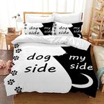 UGZDEA Dog Side and My Side Duvet Cover Set 220x240cm, Bed Linen 3-Piece Set Black White Soft Microfibre Quilting Board Set for Adults Bedroom Decoration (King（220x240cm）, A)