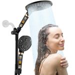 JONKEAN 7.5" Big Filtered Double Shower Head for Hard Water, Dual Shower Heads with Handheld Spray Combo, 9 Modes Waterfall Rain Shower Head High Pressure with Long Hose & Adjustable Bar(Matte Black)