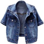 BlueFire2015 Women Short Sleeve Denim Jacket Button Down Shawl Stretch Denim Jean Jacket, Dark Blue, Large