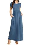 Made By Johnny Womens Short Sleeve Loose Plain Casual Long Maxi Dresses with Pockets, Wdr2284_denim, XX-Large