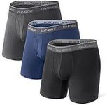 DAVID ARCHY Men's Boxer Briefs Breathable Bamboo Rayon with Functional Fly Ergonomic Pouch Underwear 3 Pack Fitted Boxer Trunks, Black+dark Grey+navy Blue (Bamboo Rayon), Large