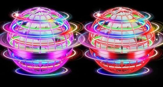 NWLAEWR Flying Orb Ball Toy, Hand Controlled Hover Ball with LED Lights, 360° Rotating Boomerang Globe, Mini Drone Spinner for Kids, Ideal Birthday & Festival Gift for Boys Girls, 2 Pack - Red&Purple
