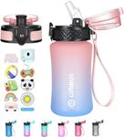 GOPPUS 12oz kids Water Bottle With Straw Toddler BPA-Free Tritan Leakproof Motivational Time Marker Water Bottle With Straw Lid Spout Lid Handle Strap 10pcs Water Bottle Stickers for Girls Boys School