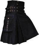 Gafeng Mens Kilt Utility Scottish Traditional Highland Solid Pleated Buckle Straps Costume Kilts with Cargo Pockets Black