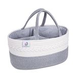 KiddyCare Diaper Caddy Organizer for Baby Nursery Basket with Handle Lid | Nursing Caddy with Changing Table Organizer Cart | Rope Diaper Caddy Organizer for Car | Newborn Caddy | Gray Large