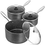 MICHELANGELO Sauce Pan with Lid, Granite Saucepans with Lids, 1Qt & 2Qt & 3Qt Sauce Pan Sets, Nonstick Saucepan Set with Stainless Steel Handle, Oven Safe, Grey