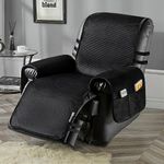 STONECREST Recliner Chair Cover, Water Resistant Velvet Quilted Slipcover, Stay in Place (Black/Grey, Recliner 23" Regular)