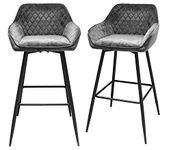 Requena Pair of Bar Stools Fabric Upholstered seat with Armrest & Backrest with Black Metal Legs Kitchen Breakfast Barstool Counter Chair BAR01 (VELVET-DUNEGREY)…