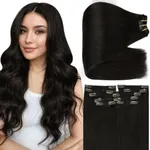 Full Shine Hair Extensions Clip in Human Hair Black Real Human Hair Clip in Extensions Full Head Natural Black Clip in Hair Extensions Real Human Hair Black Extra Volume 20 Inch 7 Pcs