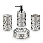 Freelance Miami Polystyrene 4 Pieces Bathroom Set-Dispenser, Toothbrush Holder, Tumbler & Soap Dish (Silver)