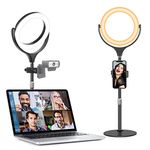 Desk Ring Light with Stand and Phone Holder-Laptop Ring Light for Zoom Meeting-Computer Light for Video Conferencing-Led Streaming Light for YouTube Tiktok Vlogging Video Recording Makeup (Black)