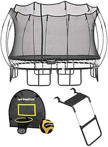 Springfree Trampoline 13 ft x 13 ft Large Square + FlexrHoop + FlexrStep V2 Bundle – Springless Fun with Goal Hoop and Ladder Attachment Accessories