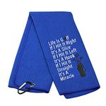 Funny Golf Quote Golf Towel Golfing Golfer Gift Golf Lover Gifts Golf Gifts for Women Men Life Is Golf If I Hit It Straight It's A Miracle Embroidered Golf Towel with Clip, 14.96inches*25.98inches