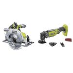 Ryobi R18CS7-0 ONE+ 18V Cordless Brushless Circular Saw (Body Only) & ONE+ R18MT-0 18V Cordless Multi tool (Zero tool), Hyper Green