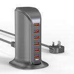 Qurzou 6-Port USB Charger Station,50W Multi-USB Charging Block for iPhone, iPad, Samsung Galaxy, Google Pixel and More Gray(Gray 50W)