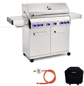 CosmoGrill Outdoor Barbecue 6+2 Platinum Stainless Steel Gas Grill BBQ (Silver With Cover)
