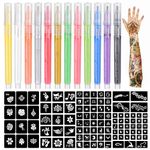 Temporary Tattoo Pens 12 Colors Tattoos Tattoo Pens for Skin,104 Tattoo Stencils Body Markers Tattoo Pens,Tattoo Pens Make Bold and Fine Lines for Adults tattoo marker ZYH2304001KIT