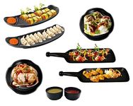 Home Decorise Melamine French Fries and Momos Serving Platter with Two Bhalla Plates and Two dip Bowls Unbreakable Serving Snacks and Dessert (Matt Black, Combo Pack of 8) Platter/Tray