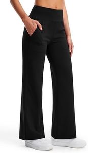 Libin Wide Leg Yoga Pants for Women 29" Trouser Desss Pants with Pockets High Waist Comfy Stretch Casual Loose Sweatpants for Palazzo Workout Slacks, Black, XL