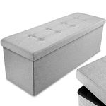 Nyxi Ottoman 110 * 38 * 38cm Foldable Storage Boxes Seat Foot Stool Storage Box with Lids for Kids Toys, Bedroom, Hallway, Living Room Light Grey