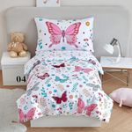 STYHO White Toddler Bedding Set Girls Butterfly Printed Cot Duvet Cover Soft Reversible Colorful Floral Cot Bed Duvet Cover Set for All Seasons(Butterfly, Cot Bed)