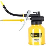 DOWELL Pistol Pump Oiler Metal Oil Can Lubrication Oil Gun 6.8oz 200ml Can Bottle with Straight Flexible Spout Yellow HY050203