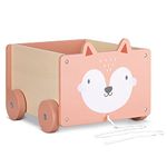 Navaris Kids Toy Box - Fox Wooden Chest for Childrens, Boys, Girls Toys with Wheels - Unisex Children Toys Games Bedroom Storage Trunk - Brown