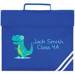 Purple Print House Boys Blue Dinosaur Personalised Book Bag - School Back to School Bags for School Boy - T rex Dinosaur School Books, Bright Royal