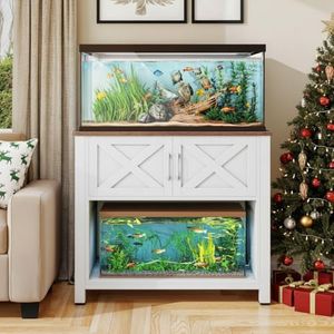 DWVO Heavy Duty Metal Aquarium Stand with Power Outlets, Cabinet for Fish Tank Accessories Storage - Suitable for 40-50 Gallon Fish Tank Stand, Turtle, Reptile Terrarium, 660LBS Capacity, White