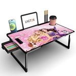 LACTOS Foldable Wooden Laptop Bed Tray Table, Multifunction Lap Tablet Desk with Cup Holder, Perfect for Eating Breakfast, Reading Book, Working, Watching Movie On Bed (BC=Barbie)